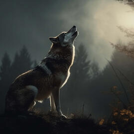 Wolf howling at moon logo